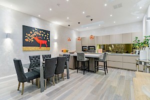 Open plan kitchen and dining.