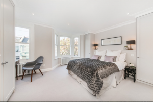 Refurbished Master Bedroom with Luxury Bedding part of a full house refurbishment in Fulham, London.